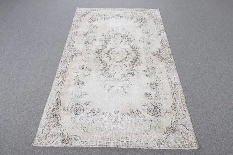 Vintage Alan Halısı 3,8x6,7 ft, Beyaz Gri Fas Halısı Yün - 1