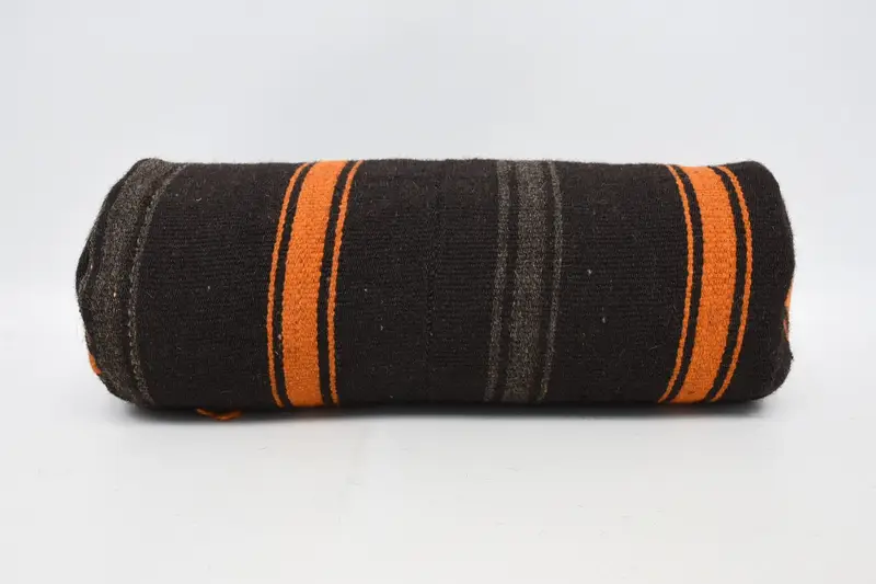 Handgefertigtes braun & orange besticktes Wurfkissen, Vintage Kissen