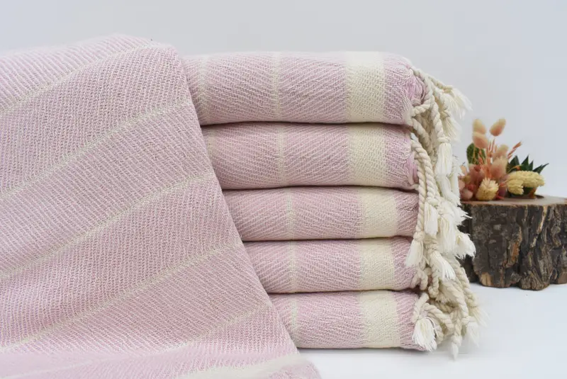 Pink Herringbone Beach Towel, Organic Cotton, 70x40 Inches