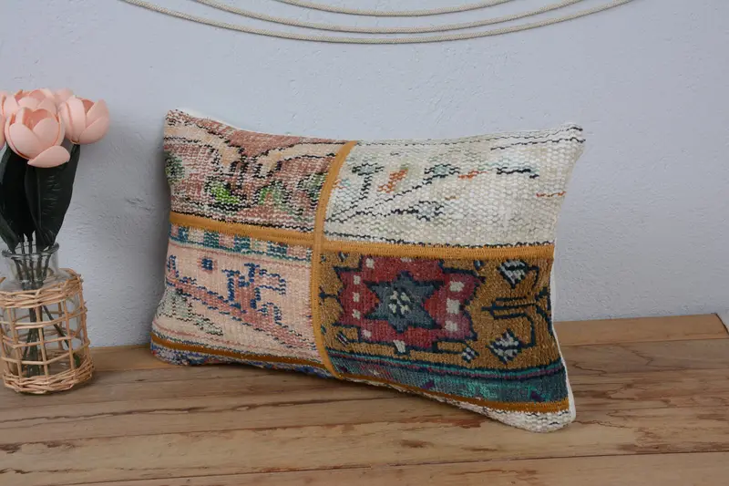 Square Throw Pillow, Interior Designer Pillow, Pillow Cover, Handmade Rug Seat Pillow, Gift Pillow, 12x20 Beige Pillow Sham, Boho Pillow Sham Cover - 4