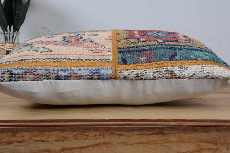 Square Throw Pillow, Interior Designer Pillow, Pillow Cover, Handmade Rug Seat Pillow, Gift Pillow, 12x20 Beige Pillow Sham, Boho Pillow Sham Cover - 5