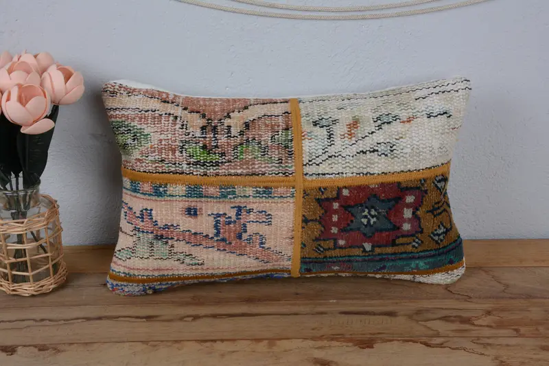 Square Throw Pillow, Interior Designer Pillow, Pillow Cover, Handmade Rug Seat Pillow, Gift Pillow, 12x20 Beige Pillow Sham, Boho Pillow Sham Cover - 2