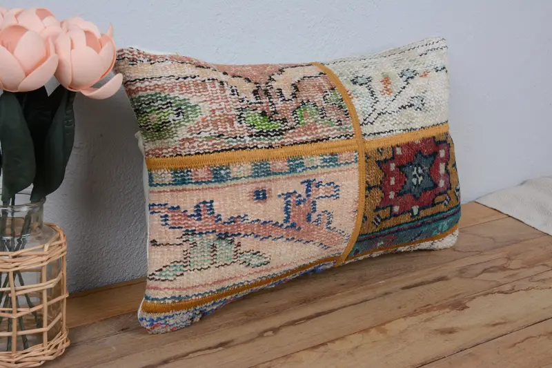 Square Throw Pillow, Interior Designer Pillow, Pillow Cover, Handmade Rug Seat Pillow, Gift Pillow, 12x20 Beige Pillow Sham, Boho Pillow Sham Cover - 1