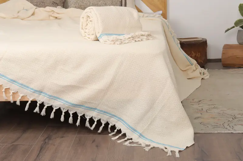 Thanksgiving Tablecloth, Decorative Blanket, Bachelorette Gifts, 94x92 Cotton Striped Towel, Boyfriend Christmas Gift, Boho Throw Blankets - 7