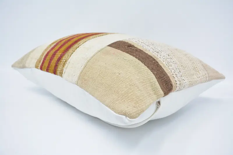 Handmade Kilim Cushion, Vintage Kilim Pillow, Boho Pillow, Pillow Sham, Square Throw Cushion Cover, 16x24 White Pillow Cover, Boho Chic Pillow - 6