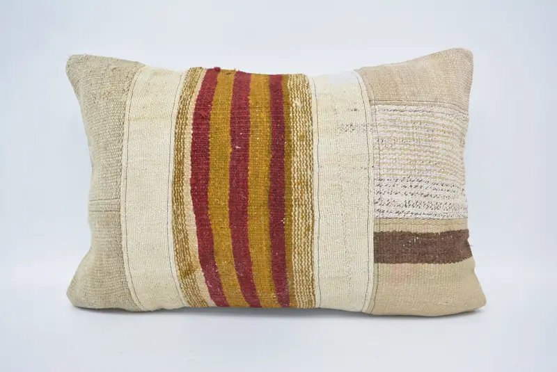 Handmade Kilim Cushion, Vintage Kilim Pillow, Boho Pillow, Pillow Sham, Square Throw Cushion Cover, 16x24 White Pillow Cover, Boho Chic Pillow - 1
