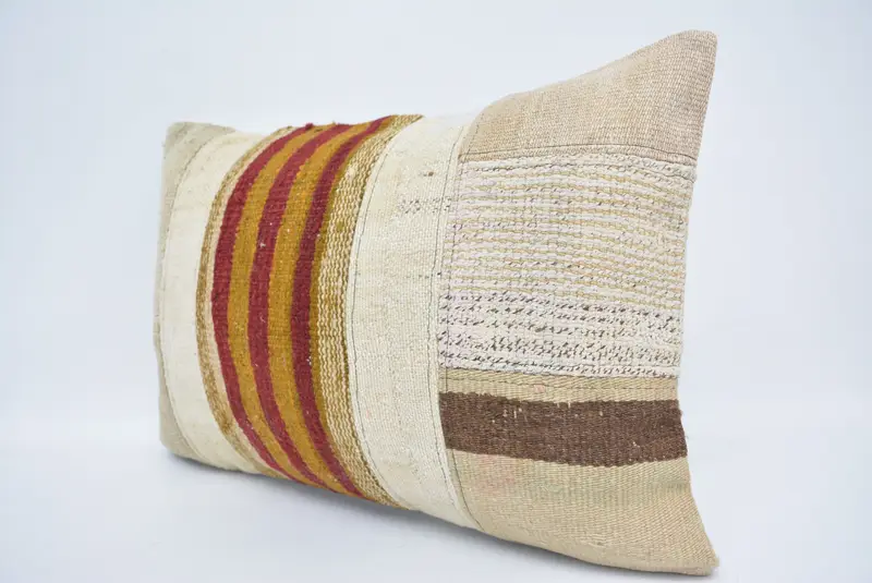 Handmade Kilim Cushion, Vintage Kilim Pillow, Boho Pillow, Pillow Sham, Square Throw Cushion Cover, 16x24 White Pillow Cover, Boho Chic Pillow - 4