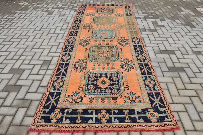 Vintage Teppich, Läufer 4,5x11,6 ft Teppich, Oushak Orange Southwestern Teppich - 1