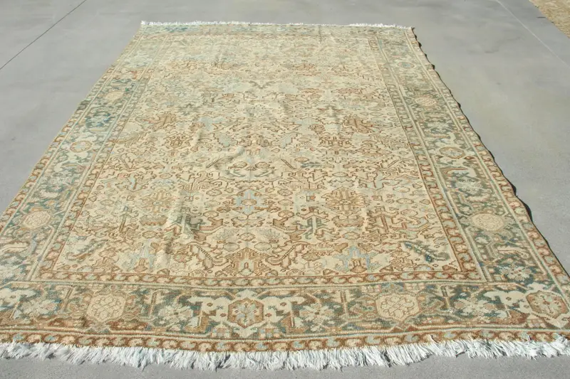 Vintage Rug, Oversize 7.5x10.3 ft Rug, Oushak Brown Polka dot Rug - 1