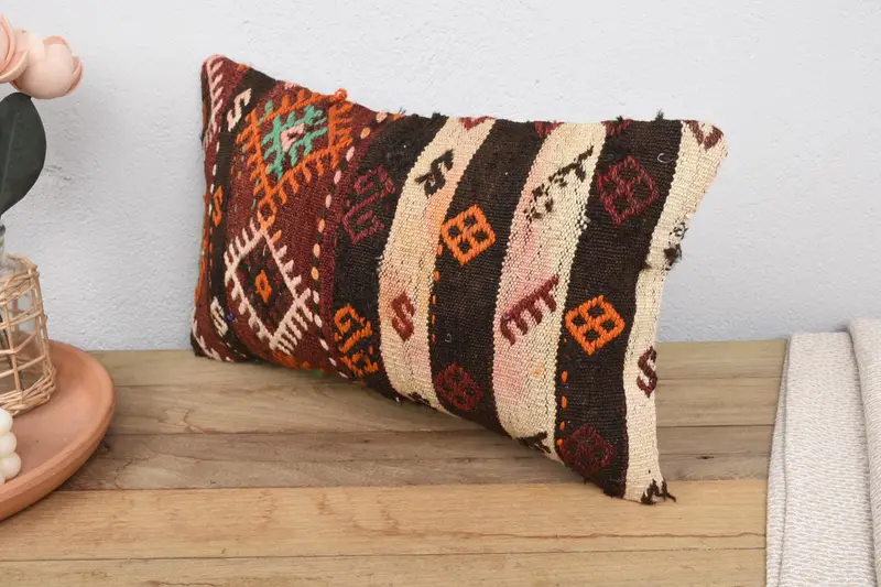 Cushion Case, Throw Kilim Pillow, Boho Pillow Sham Cover, Neutral Throw Pillow Case, Turkish Kilim Pillow, 12x20 Red Pillow Cover - 4