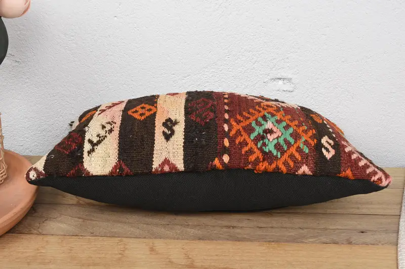 Cushion Case, Throw Kilim Pillow, Boho Pillow Sham Cover, Neutral Throw Pillow Case, Turkish Kilim Pillow, 12x20 Red Pillow Cover - 5
