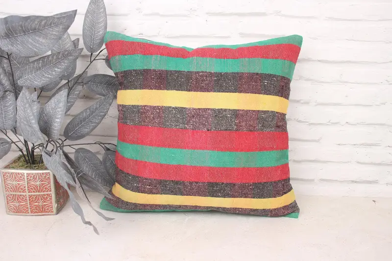 Turkish Kilim Pillow, Boho Chic Pillow Case, Rustic Pillow Cover, Antique Pillows, Gift Pillow, Cushion Case, 18x18 Yellow Cushion, Handmade Pillow - 1