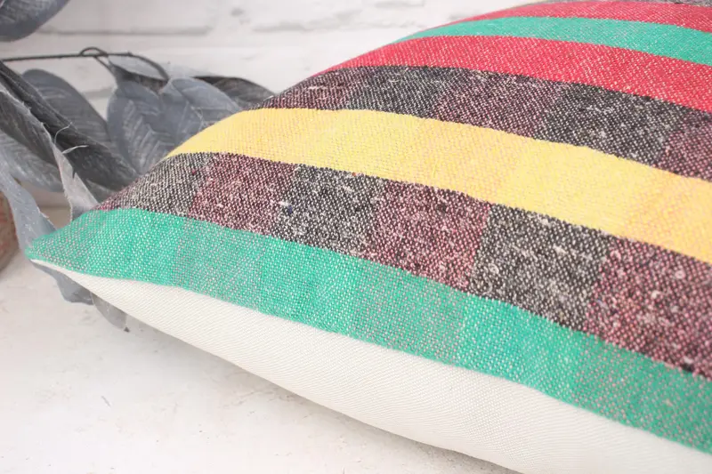Turkish Kilim Pillow, Boho Chic Pillow Case, Rustic Pillow Cover, Antique Pillows, Gift Pillow, Cushion Case, 18x18 Yellow Cushion, Handmade Pillow - 6