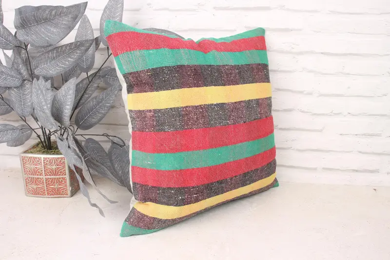 Turkish Kilim Pillow, Boho Chic Pillow Case, Rustic Pillow Cover, Antique Pillows, Gift Pillow, Cushion Case, 18x18 Yellow Cushion, Handmade Pillow - 3