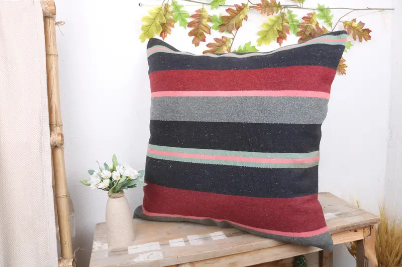 24x24 Blue Cushion Cover, Turkish Bench Pillow Case, Vintage Kilim Pillow, Turkish Kilim Pillow, Pillow for Couch, Cushion, Traditional Cushion Case - 4