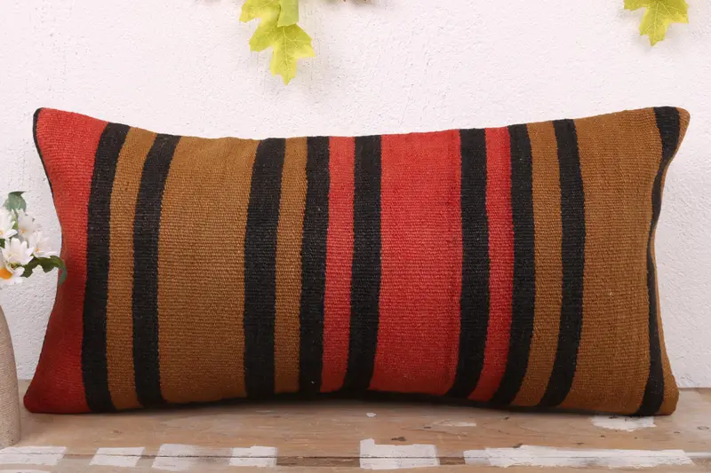 12x24 Red Pillow Sham, Handmade Rug Seat Cushion Case, Kilim Pillow, Cushion, Boho Pillow, Kilim Cushion Sham, Pattern Throw Pillow - 2