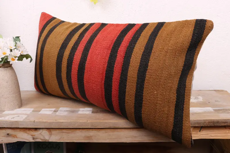 12x24 Red Pillow Sham, Handmade Rug Seat Cushion Case, Kilim Pillow, Cushion, Boho Pillow, Kilim Cushion Sham, Pattern Throw Pillow - 4