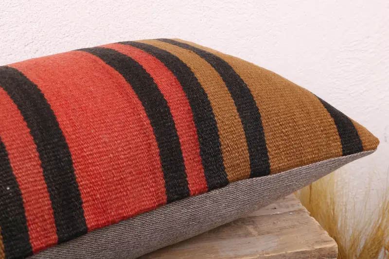12x24 Red Pillow Sham, Handmade Rug Seat Cushion Case, Kilim Pillow, Cushion, Boho Pillow, Kilim Cushion Sham, Pattern Throw Pillow - 6