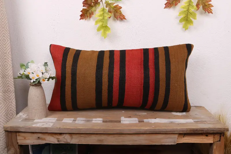 12x24 Red Pillow Sham, Handmade Rug Seat Cushion Case, Kilim Pillow, Cushion, Boho Pillow, Kilim Cushion Sham, Pattern Throw Pillow - 1