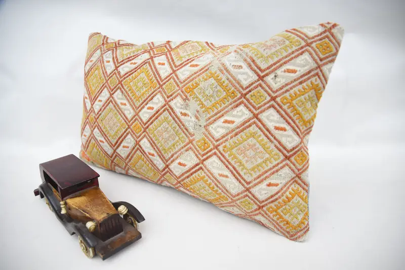 Natural Cushion Case, Toss Pillow Sham, 12x20 Yellow Cushion Cover, Pillow for Sofa, Cushion Cover, Vintage Pillow, Interior Designer Pillow - 3