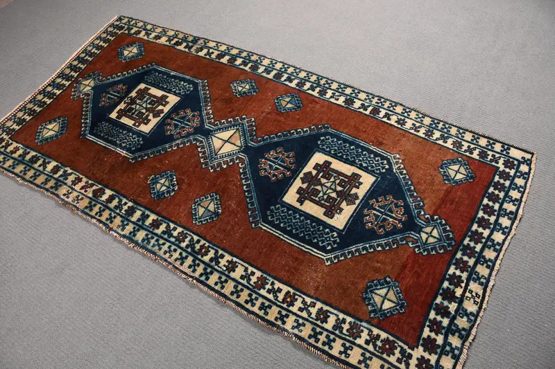 Turkish Rug, Accent 3.2x6.3 ft Vintage Rug, Brown Camouflage Wool Rug - 1