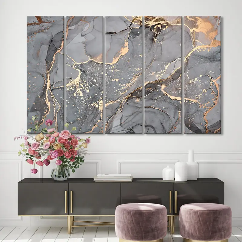 Golden Swirl Abstract Poster, Abstract Marble Wall Art, Natural Canvas Art, Luxury Abstract Art, Fluid Art Painting, Dreamy Mixture Wall Art - 7