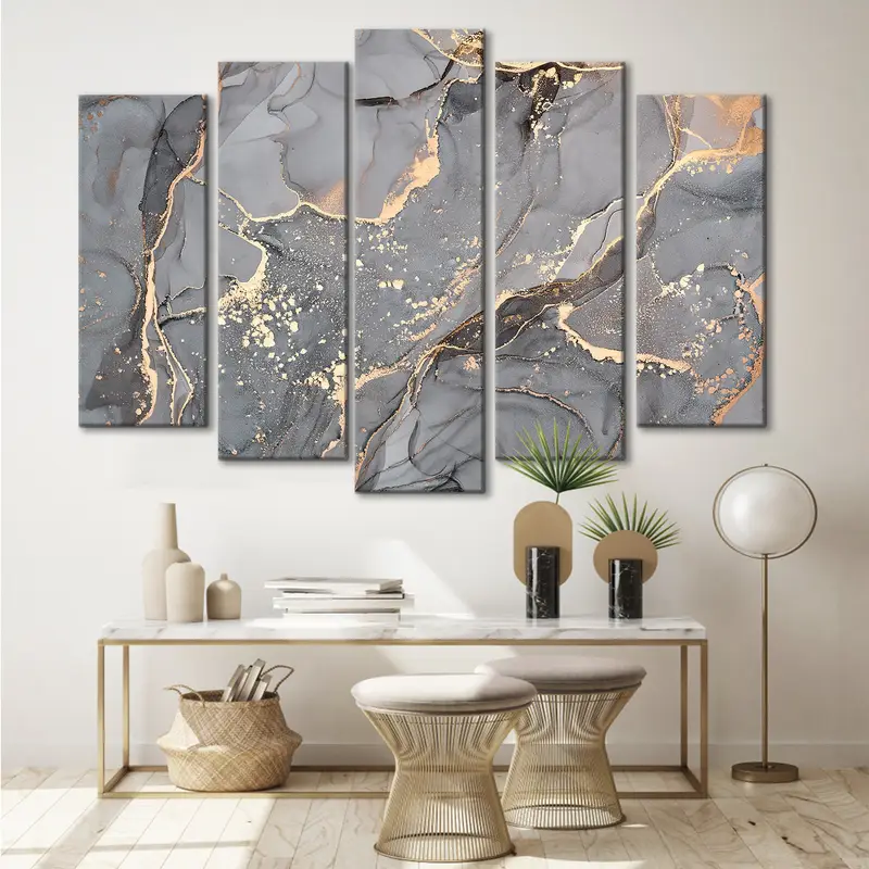 Golden Swirl Abstract Poster, Abstract Marble Wall Art, Natural Canvas Art, Luxury Abstract Art, Fluid Art Painting, Dreamy Mixture Wall Art - 5