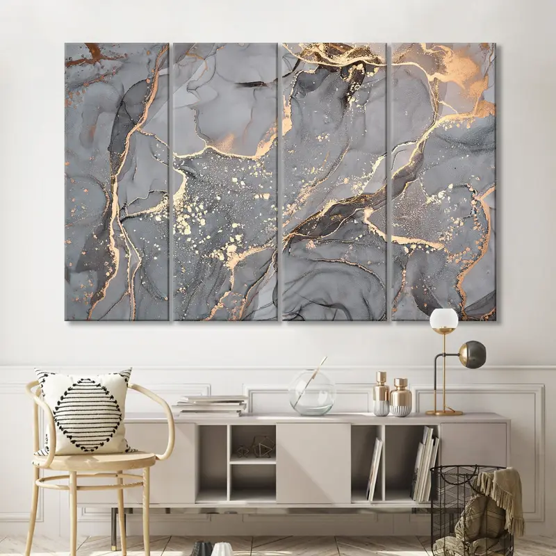 Golden Swirl Abstract Poster, Abstract Marble Wall Art, Natural Canvas Art, Luxury Abstract Art, Fluid Art Painting, Dreamy Mixture Wall Art - 4