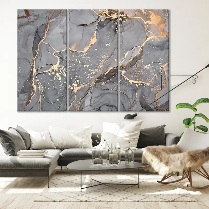 Golden Swirl Abstract Poster, Abstract Marble Wall Art, Natural Canvas Art, Luxury Abstract Art, Fluid Art Painting, Dreamy Mixture Wall Art - 6