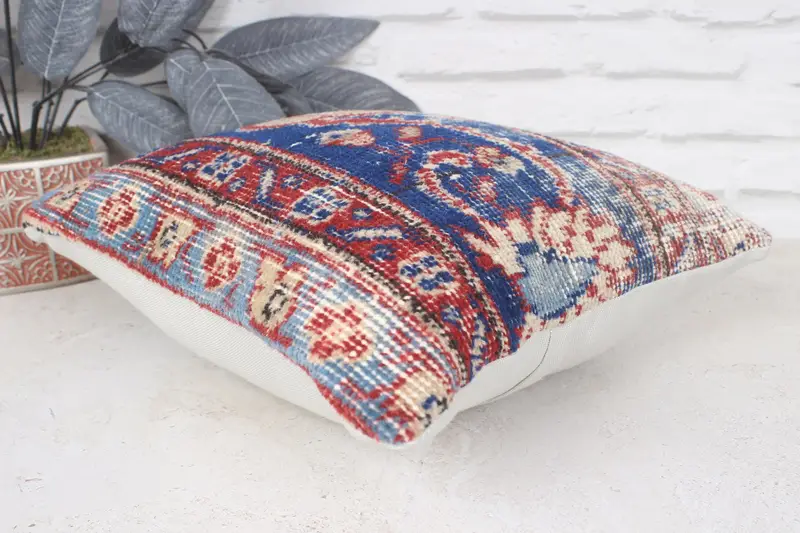 Natural Cushion, Handmade Kilim Cushion, Ethnical Kilim Rug Pillow, 14x14 Blue Pillow, Ethnic Pillow Cover, Gift Pillow, Pillow Case - 6