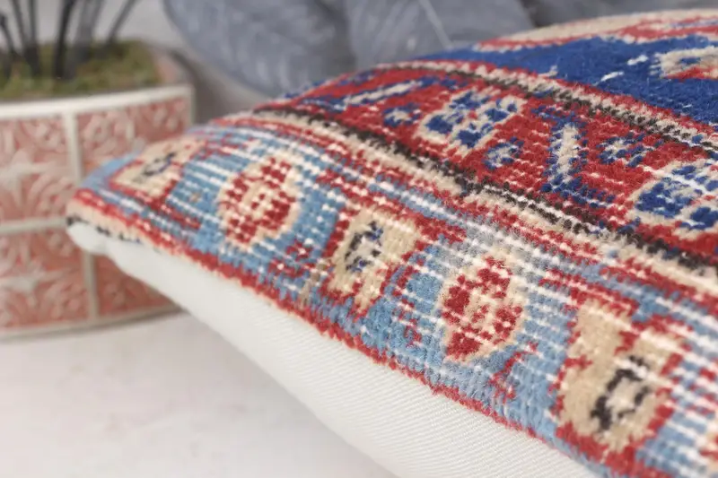 Natural Cushion, Handmade Kilim Cushion, Ethnical Kilim Rug Pillow, 14x14 Blue Pillow, Ethnic Pillow Cover, Gift Pillow, Pillow Case - 7
