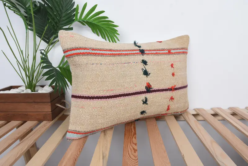 Boho Chic Pillow Sham, 16x24 Beige Pillow Cover, Boho Pillow, Turkish Kilim Pillow, Pillow Case, Traditional Pillow Cover, Handmade Kilim Cushion - 4