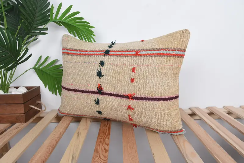 Boho Chic Pillow Sham, 16x24 Beige Pillow Cover, Boho Pillow, Turkish Kilim Pillow, Pillow Case, Traditional Pillow Cover, Handmade Kilim Cushion - 5