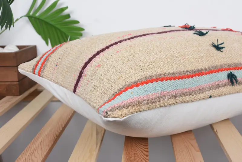 Boho Chic Pillow Sham, 16x24 Beige Pillow Cover, Boho Pillow, Turkish Kilim Pillow, Pillow Case, Traditional Pillow Cover, Handmade Kilim Cushion - 6