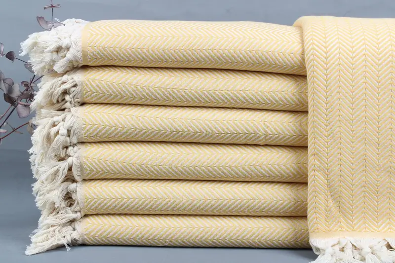 Beach Blanket Chevron Mustard, Organic Cotton, Beige, 75x91 Inches