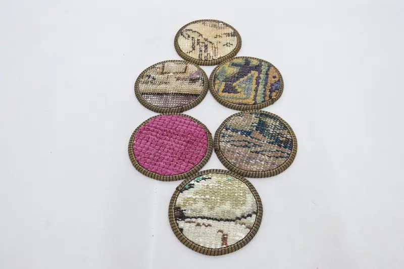 Bohemian Round Coaster, Pink and Beige Ethnic Coaster