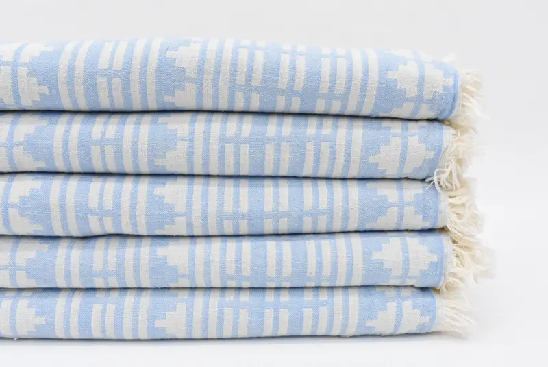 Baby Blue Kilim Design Turkish Bath Towel, 70x40 Inches