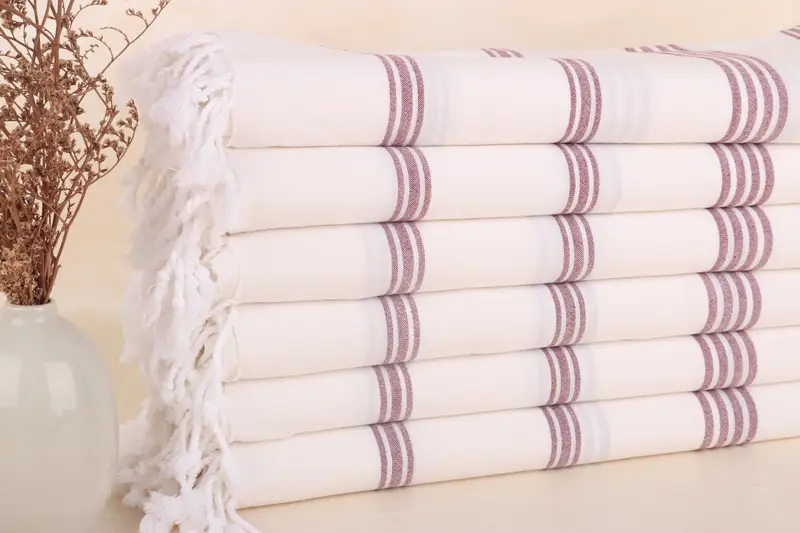 Turkish Beach Towel Personalized Burgundy Striped, 40x71 Inches