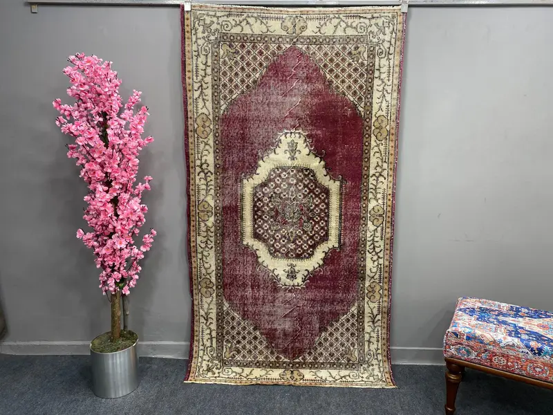 レッド オリエンタル ラグ、3.8x6.9 フィート エレガントな装飾