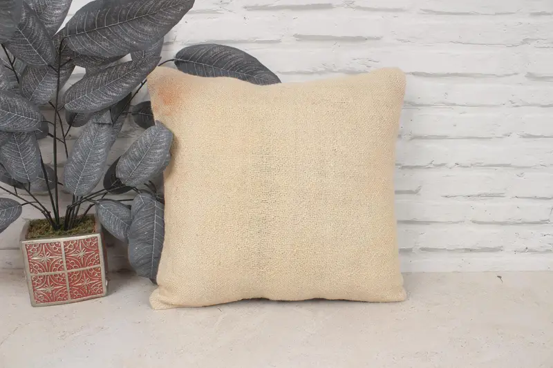 Vintage Pillow, Bed Cushion Case, 16x16 Beige Pillow Cover, Vintage Kilim Pillow, Living Room Throw Cushion, Kilim Pillow, Cushion Cover - 1