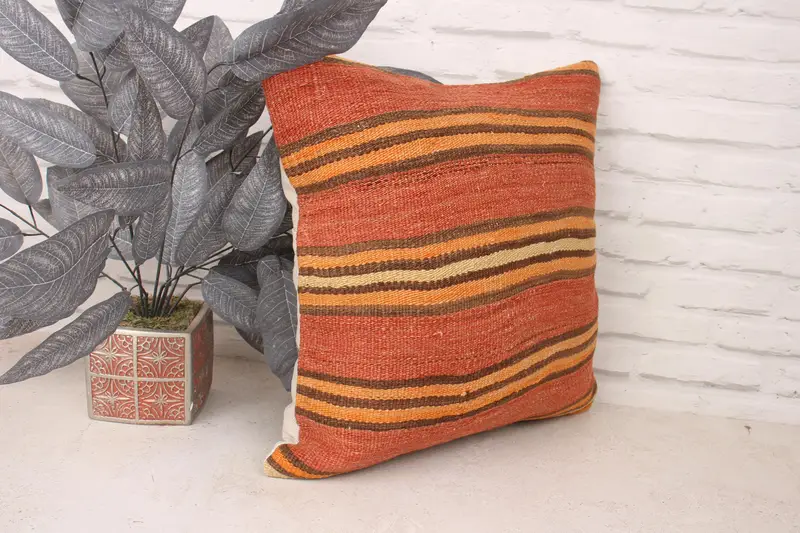 Cushion Case, Wool Kilim Pillow Pillow Case, 18x18 Red Pillow Case, Throw Kilim Pillow, Kilim Pillow, Kilim Cushion Sham, Cotton Pillow - 3