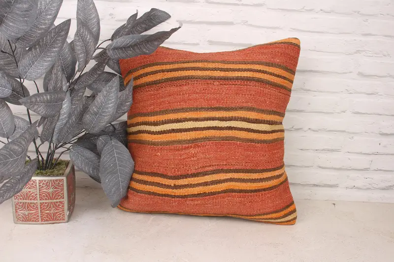 Cushion Case, Wool Kilim Pillow Pillow Case, 18x18 Red Pillow Case, Throw Kilim Pillow, Kilim Pillow, Kilim Cushion Sham, Cotton Pillow - 1