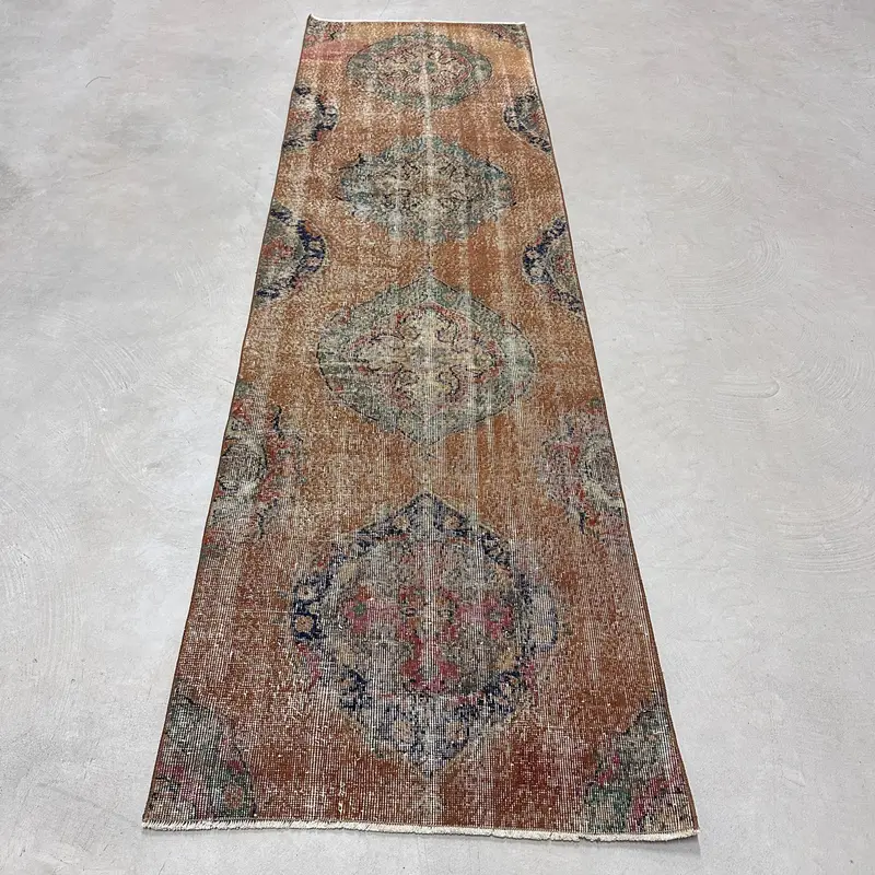 2.8x9.7 ft Rug, Turkish Vintage Rug, Brown Oushak Wool Rug - 1