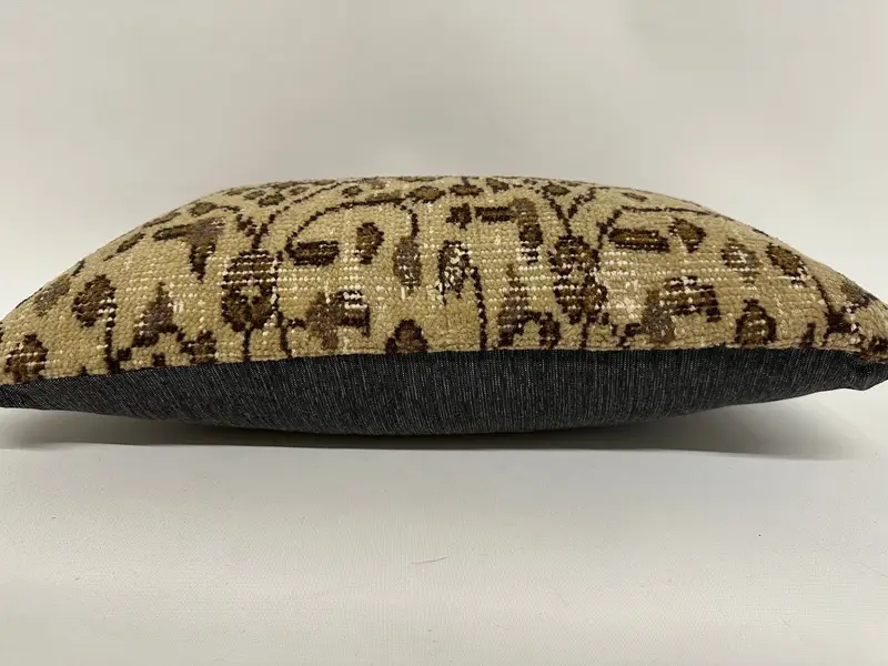 12x20 Inches Beige & Brown Floral Pillow, Handmade Decorative Pillow - 5