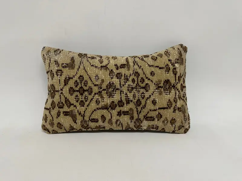 12x20 Inches Beige & Brown Floral Pillow, Handmade Decorative Pillow - 1