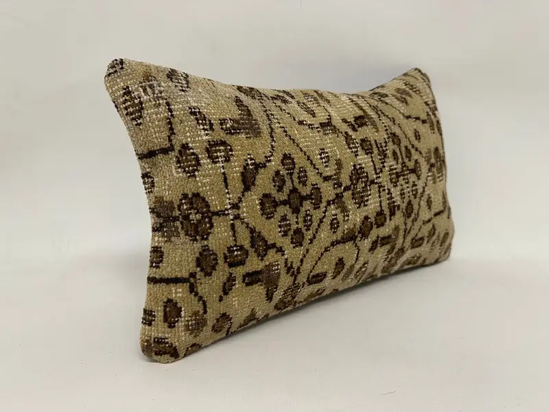 12x20 Inches Beige & Brown Floral Pillow, Handmade Decorative Pillow - 3