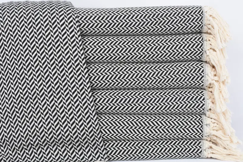 Valentines Day Turkish Beach Towel, Black Chevron, 70x40 Inches