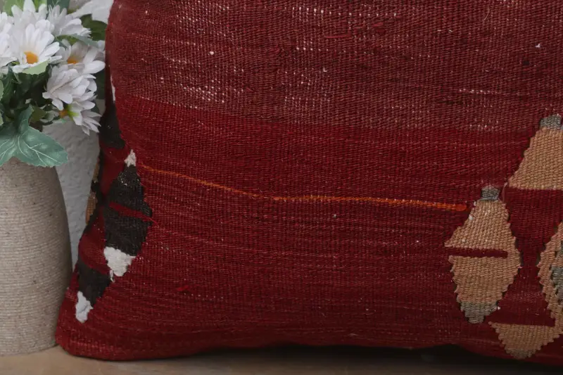 18x18 Red Cushion, Pillow Cover, Boho Pillow Sham Cover, Vintage Kilim Throw Pillow, Antique Pillows, Vintage Kilim Pillow Cushion - 3