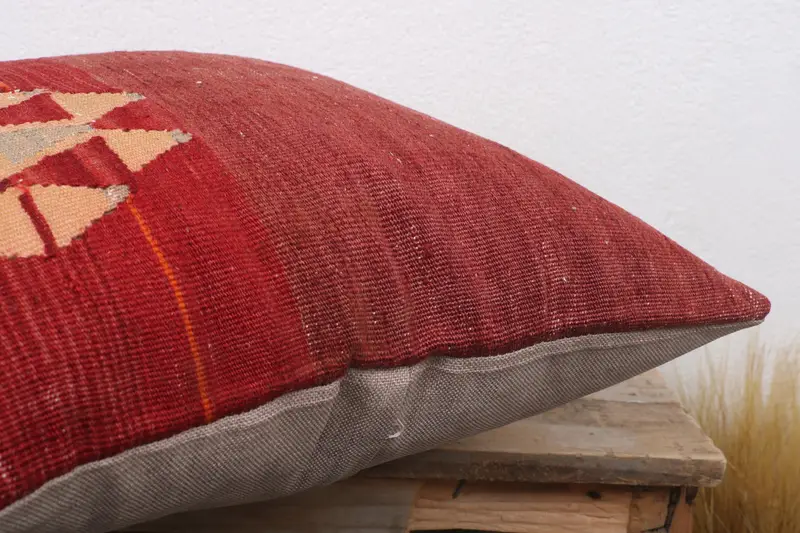 18x18 Red Cushion, Pillow Cover, Boho Pillow Sham Cover, Vintage Kilim Throw Pillow, Antique Pillows, Vintage Kilim Pillow Cushion - 6