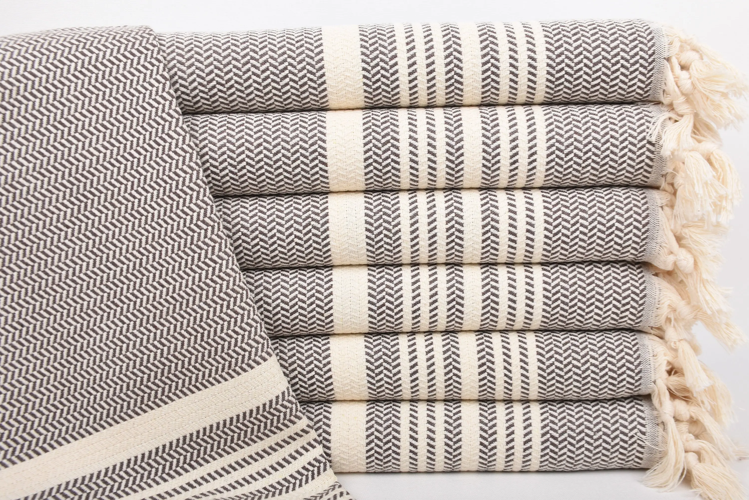 Brown Striped Hand Towel Organic Cotton, 40x18 Inches, Monogram - 1